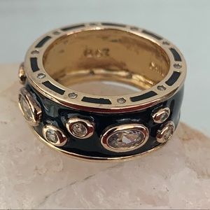 Vintage Golden Black Enamel Cubic Zirconia Ring